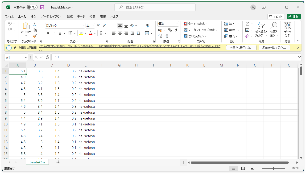 ダウンロードしたファイルをExcelで開いた様子