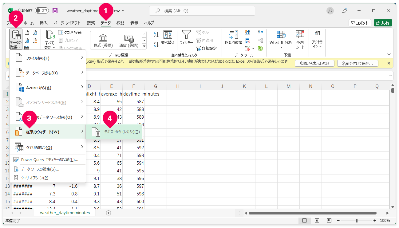 CSVファイルを取り込む様子