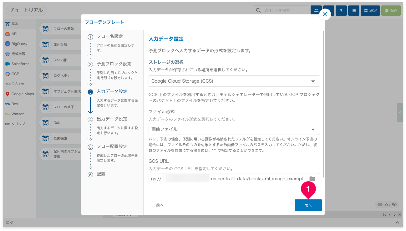 予測用データが入力された様子