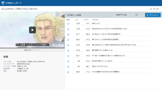 文字起こしボードサンプル画面